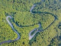 Transfagarasan road DN7C in regions of Transylvania and Wallachia. Winding asphalt paved road in woods of Carpathians, Romania.