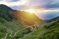 TRANSFAGARASAN ROAD WITH SUNSET Royalty Free Stock Photo