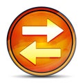 Transfer arrow icon shiny bright orange round button illustration