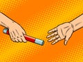 Transfer of baton pop art vector illustration