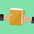 Transfer documents from hand to hand. Vector illustration.