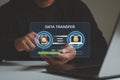 Transfer file concept. data transfer between Smartphone and Laptop. Data transfer file between folder, Backup data