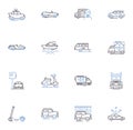 Transfer services line icons collection. Shuttle, Airport, Transfer, Taxi, Chauffeur, Limo, Ride vector and linear Royalty Free Stock Photo