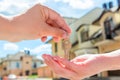 Transfer to the buyer of the house key close-up