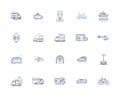 Transferal line icons collection. Relocation, Transport, Hauling, Shifting, Conversion, Exchange, Migration vector and Royalty Free Stock Photo