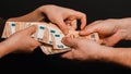 Transferring money from hand to hand, wages, bribing a friend, a big lottery win Royalty Free Stock Photo
