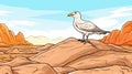 Transfixing Marine Scene: Cartoon Bird On Desert Rocks