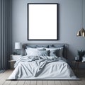 Elevate Your Bedroom with a Cozy Empty Poster Frame Mockup Royalty Free Stock Photo