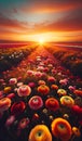 Sunset Horizon: Colorful Ranunculus Flowers Paint a Stunning Background. Flowers Background