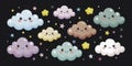 Whimsical Cartoon Cloud Set for Night Sky Designs Adorable Pastel Clouds in Flat Style for Digital Art Illustration Royalty Free Stock Photo