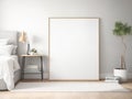 Transform Your Home Bedroom with our Vertical Frame Poster Mockup, Adding a Touch of Elegance. Royalty Free Stock Photo