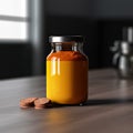 Transform your kitchen with vibrant turmeric in an exquisite glass bottle.