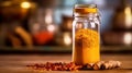 Transform your kitchen with vibrant turmeric in an exquisite glass bottle.