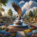 Majestic Garden Feature: Eagle Statue Fountain Royalty Free Stock Photo