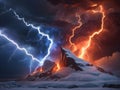 Dynamic Duality: Lightning\'s Fiery Embrace in an Icy Storm Royalty Free Stock Photo