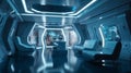 Futuristic Blue & Teal Interior: Award-Winning 8K Design with Shiny Bionic Walls Royalty Free Stock Photo