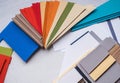 Transform Your Space with Interior Design: Color Samples, Materials, and Blueprint.