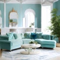 Transform Your Space with a Light Blue Sofa: Contemporary Interior Design Brilliance Royalty Free Stock Photo