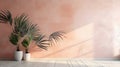 Paradise Found: The Serene Beauty of a Light-Toned Peach Wall and Palm