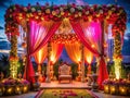 Enchanting Indian Wedding Night Decor A Symphony of Mandap Lighting Flowers and Photography for a Memorable Celebration Royalty Free Stock Photo