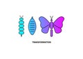 Transformation concept. Caterpillar, butterfly, and cocoon stages Royalty Free Stock Photo