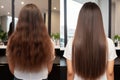 The Transformation Of Healthy Hair Before And After Keratin Straightening Treatment