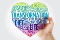 TRANSFORMATION heart word cloud with marker, fitness, sport, health concept