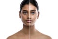 Transformation of young Indian woman. Result of plastic surgery or retouch. Royalty Free Stock Photo