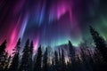 Transformed night sky purple and green aurora dances over the trees