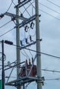 Transformer at a high-voltage power transmission lines Royalty Free Stock Photo