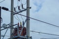 Transformer at a high-voltage power transmission lines Royalty Free Stock Photo