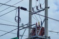 Transformer at a high-voltage power transmission lines Royalty Free Stock Photo