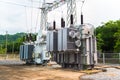 Transformer station and the high voltage electric pole Royalty Free Stock Photo