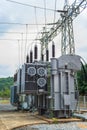 Transformer station and the high voltage electric pole Royalty Free Stock Photo
