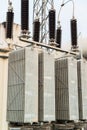 Transformer station and the high voltage electric pole Royalty Free Stock Photo