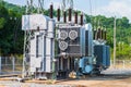 Transformer station and the high voltage electric pole Royalty Free Stock Photo