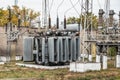 Transformer substation, high-voltage switchgear and equipment. Royalty Free Stock Photo