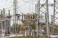 Transformer substation, high-voltage switchgear and equipment. Royalty Free Stock Photo