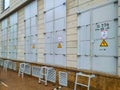 Transformer substations in a public building for electricity distribution.