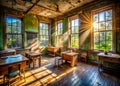 Transforming an Abandoned Schoolhouse into a Functional Home Office and Homeschooling Hub A Creative Space for Learning Royalty Free Stock Photo