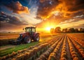 Transforming Agriculture Autonomous Farming Vehicles Harvesting at Sunset Showcase AIPowered Robotic Technology for