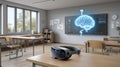 Transforming Education with Virtual Reality in a Room Featuring a Large Interactive Screen and Desk for Immersive Learning Royalty Free Stock Photo