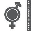 Transgender glyph icon, lgbt and transsexual, bisexual sign vector graphics, editable stroke solid icon, eps 10.