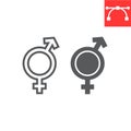 Transgender line and glyph icon, lgbt and transsexual, bisexual sign vector graphics, editable stroke linear icon, eps