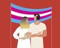 Transgender people wedding, transgender flag, flat vector stock illustration with adults, tolerance and rights of LGBTQ people