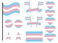 Transgender pride flag collection of symbols. Hearts, stars and circles with transgender flag. Sexual minorities. Design for