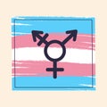 Transgender rainbow flag banner with neutral gender symbol.