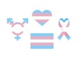 Transgender flag in heart shape, ribbon, gender symbol icon vector