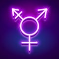 Transgender symbol, neon glowing icon, vector illustration