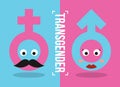 Transgender and Transsexual concept with pink female sign Looks like a mustache man and blue male sign looks like Red-lipped woman